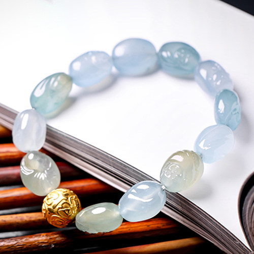 羊子珠宝  禅心 老坑冰种带色底飘黄翡随形罗汉翡翠手链F