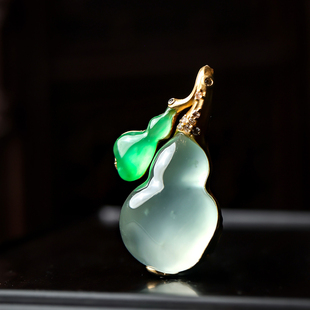 羊子珠宝  福禄绵长 老坑高冰双色木那满绿翡翠葫芦吊坠F