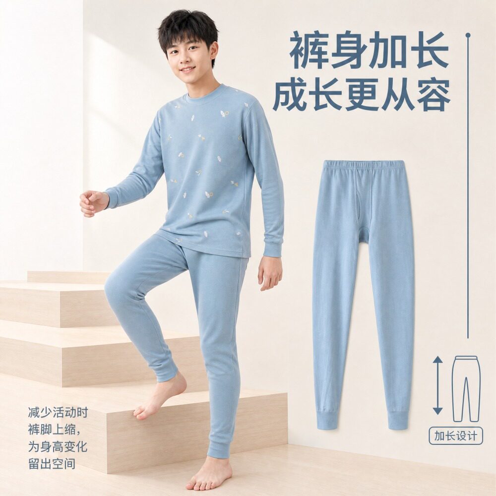 青少年纯棉秋衣秋裤套装7A抗菌