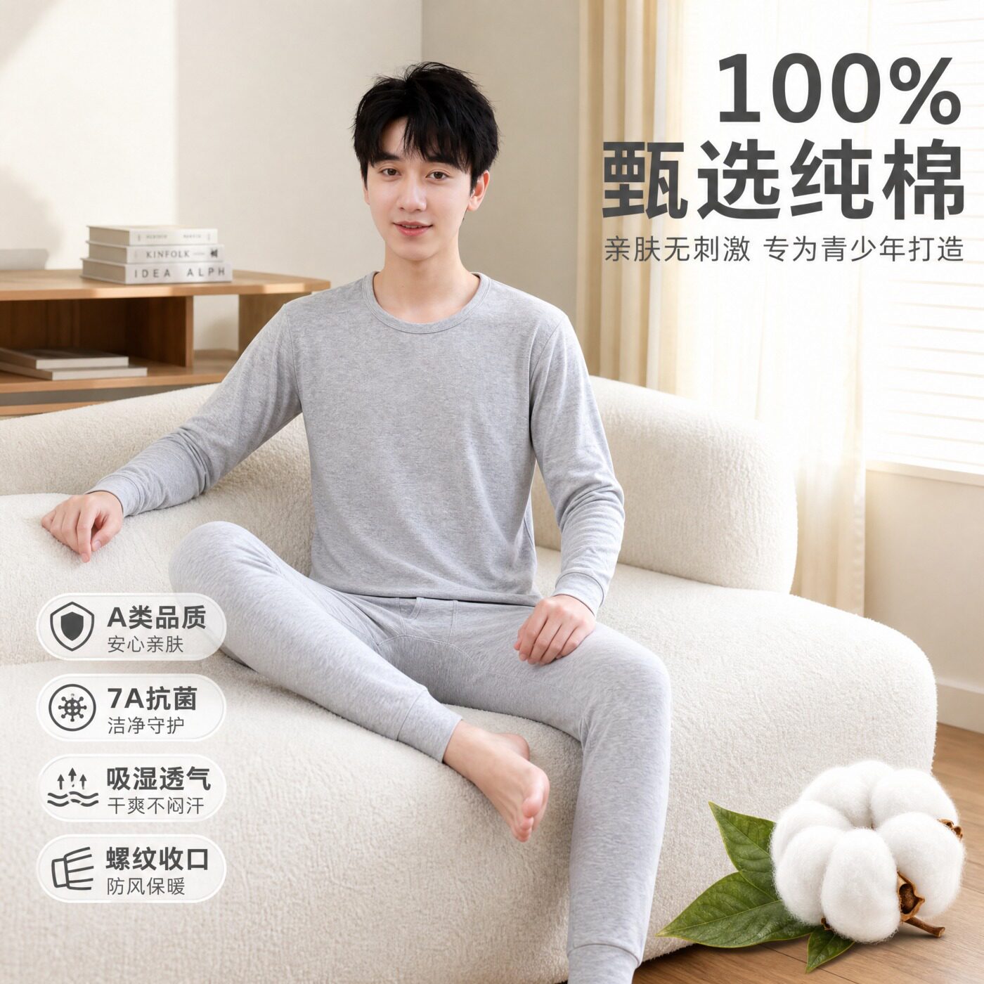 青少年男大童纯棉抗菌秋衣秋裤