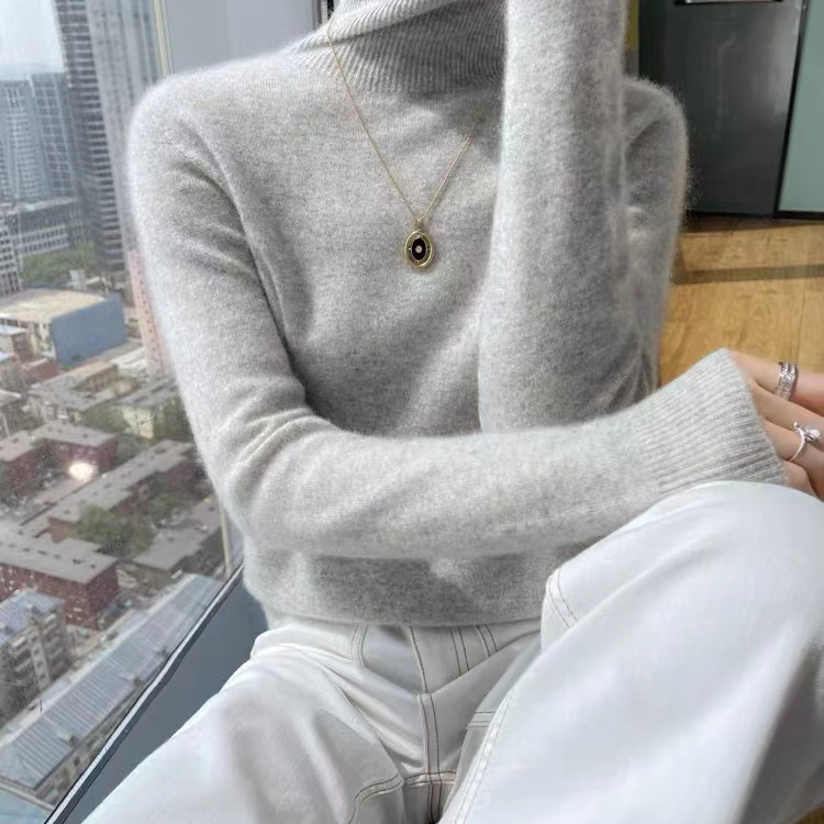 2025新款堆堆领针织衫女高级感灰色高领毛衣通勤风打底衫