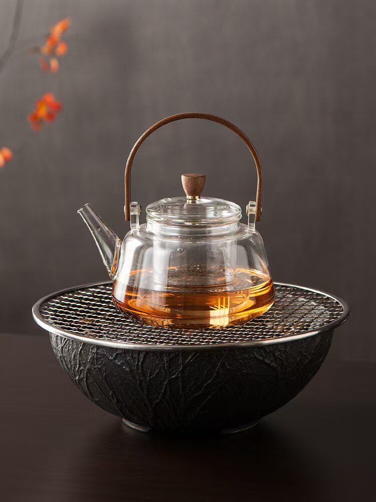 围炉复古煮茶电陶炉家用鹅卵石玻璃壶煮茶器烤茶煮茶炉静音