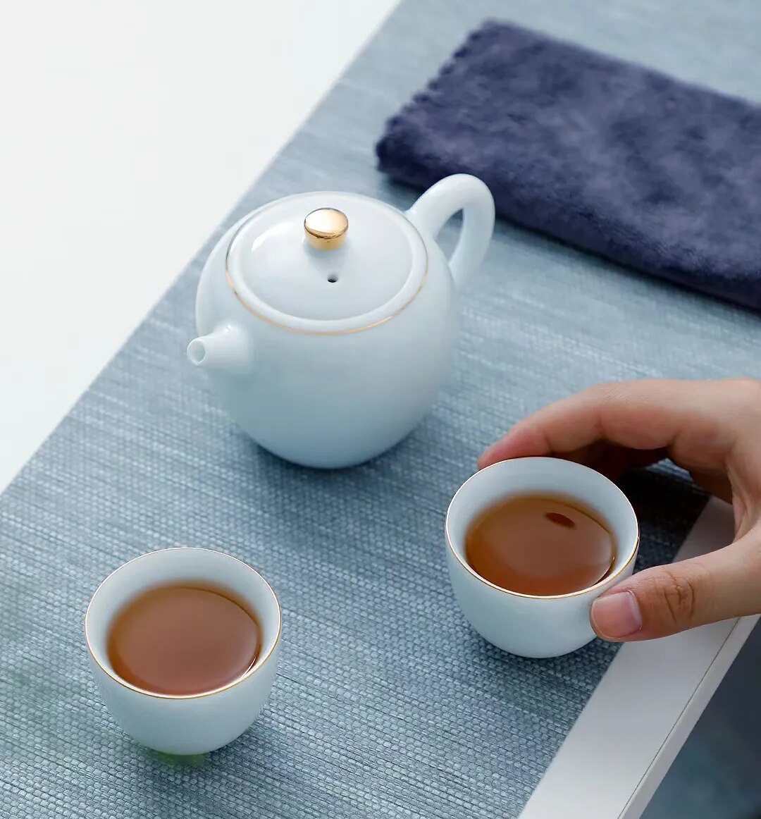 影青玉瓷盖碗旅行茶具套装便携式泡茶壶陶瓷功夫茶杯户外盘收纳包