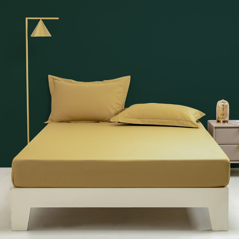 高端100支长绒棉A类全棉土豪金色床笠单件土黄色香槟纯色纯棉床罩