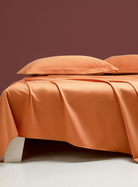 高端A类全棉100支长绒棉爱玛橙色桔黄色床单单件纯棉被单双人加大