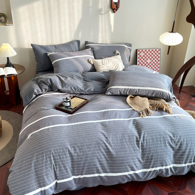 A类全棉被套单件色织纯棉被罩袋深灰色底白色细条纹2米3加大2米4