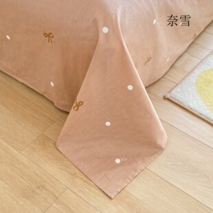 高密度全棉床单单件藕黄白色小波点蝴蝶结茶咖色纯棉被单单人双人