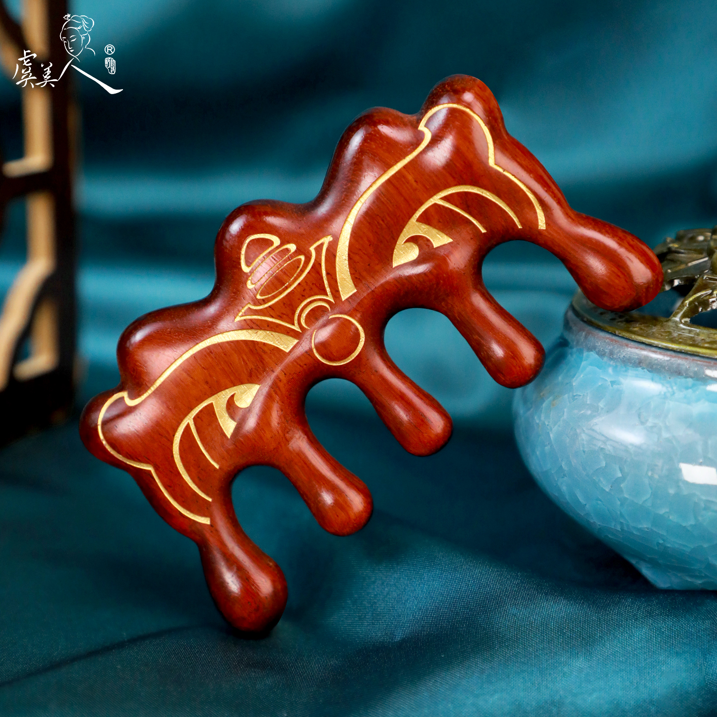 虞美人新品犀角紫檀木梳按摩梳头皮经络穴位生日礼物送女友老婆