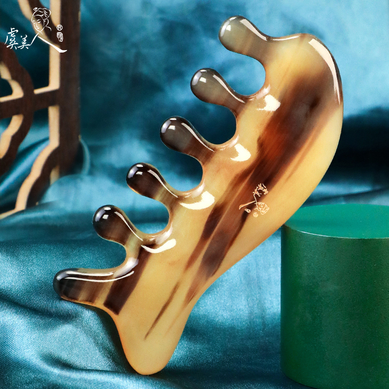 虞美人天然牛角按摩梳宽牛角梳头皮头部疏通经络家用梳子生日礼物