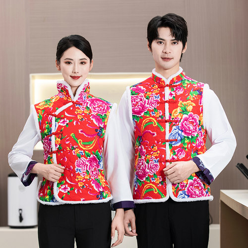 东北大花马甲中国风花棉袄