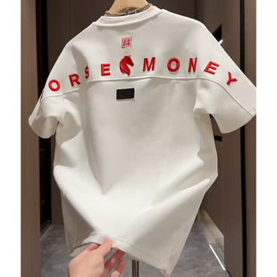 休闲T恤宽松潮 T恤马年喜庆刺绣痞帅潮流时尚 欧货重工刺绣男士 短袖