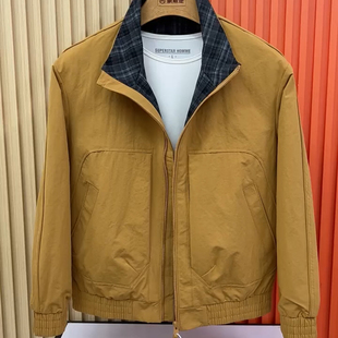 潮流帅气春秋上衣男款 百搭时尚 痞帅 格子立领夹克外套2026春季 男士