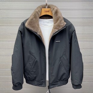 座山雕冬季男士外套立领时尚百搭双面穿棉服防寒保暖夹克宽松潮流
