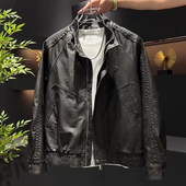 复古微阔皮衣外套男士 秋冬季 加绒美式 潮牌高级感街头立领机车夹克