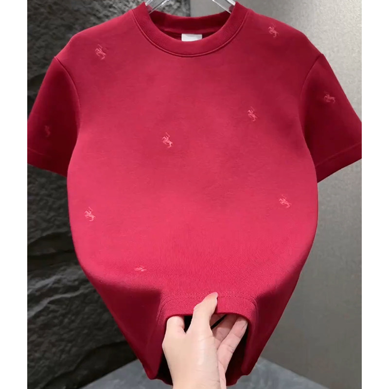 男士短袖T恤精致小马刺绣简约百搭打底衫加厚质感体恤衫男款上衣