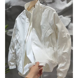 春秋季 立领外套男款 潮牌工装 夹克潮 潮流白色百搭韩版 男装 时尚 美式