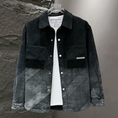 加绒高级感上衣外穿潮流 宽松秋冬款 渐变牛仔夹克外套男款 潮牌韩版
