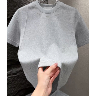 男士短袖T恤厚款打底衫潮牌欧货质感字母刺绣体恤男款休闲上衣潮