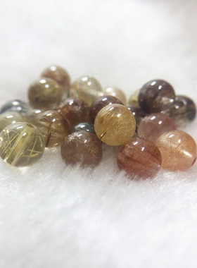 天然金发晶散珠半成品钛晶顺发圆珠子手链佛珠绿水晶diy饰品配件