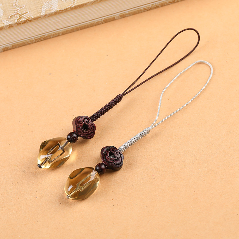 天然黄水晶手机链挂件包包饰品不规则随形原石男女款复古小吊坠