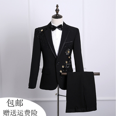 新款大合唱男士西服亮片舞台主持人歌手男装演出服装司仪服装