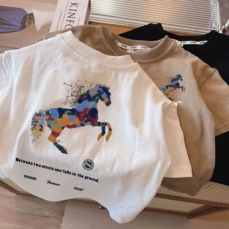 韩版童装中小童夏季新款万花马印花短袖男女潮牌T恤小马半上衣,童装/婴儿装/亲子装,T恤,淘宝优惠券,粉丝福利购,淘宝优惠卷