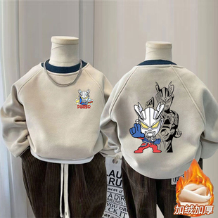男童韩系赛罗一体绒卫衣中小童澳特曼超人加绒圆领秋冬新款上衣潮