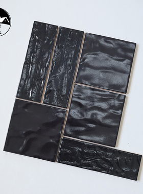 欧式长条砖波浪面黑白方块砖厨卫墙砖奶茶服装店民宿阳台瓷片砖