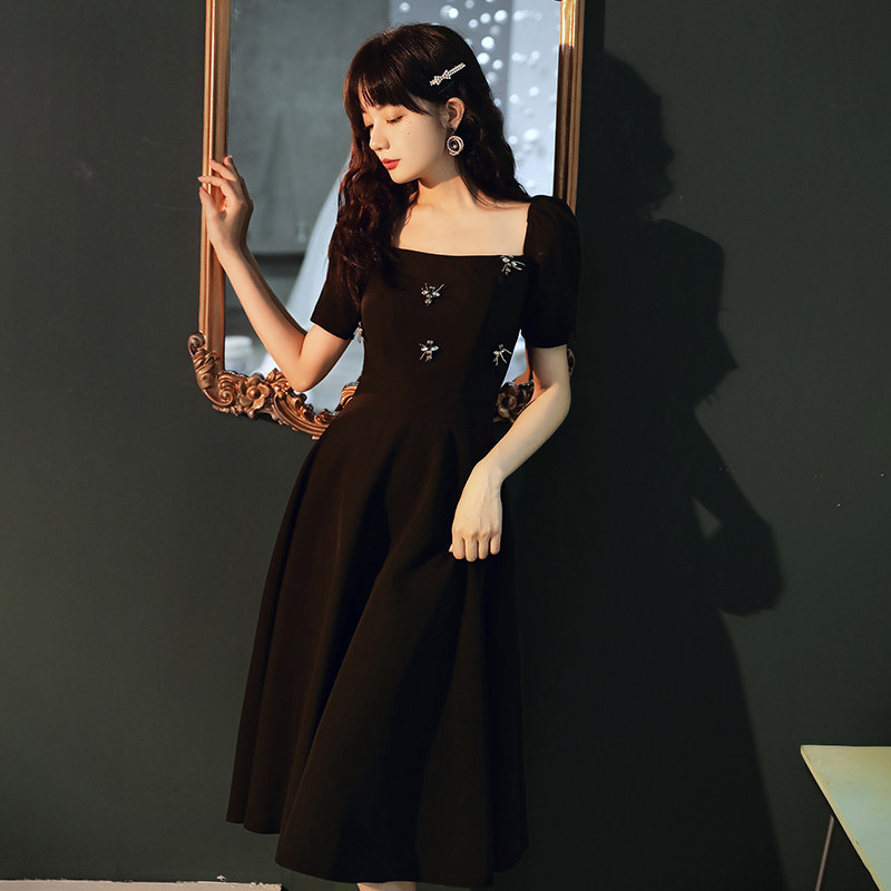 速发洋装款晚礼服2024新款宴会派对黑色中长小平时可穿连衣气裙质