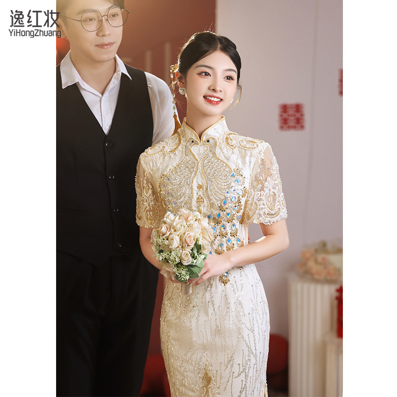 中式敬酒服新娘2023新款秀禾服订婚礼服高级感轻奢小众结婚旗袍女_虎窝淘