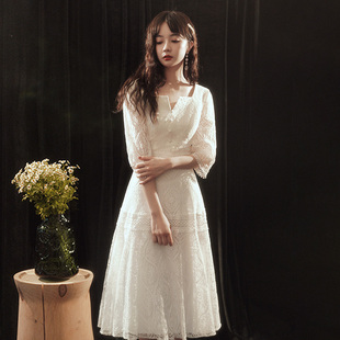 小礼服女2024新款 白色洋装 宴会蕾丝生日领证连衣裙平时可穿伴娘服