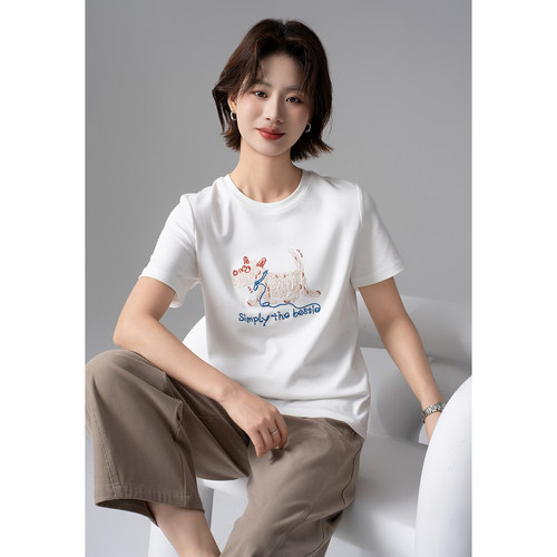 本命年小马刺绣亲肤棉T恤女