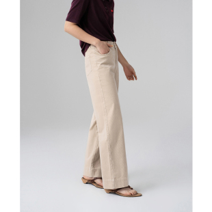 松紧腰小个子长裤 直筒裤 子女米色窄版 柔软升级四面弹灯芯绒裤