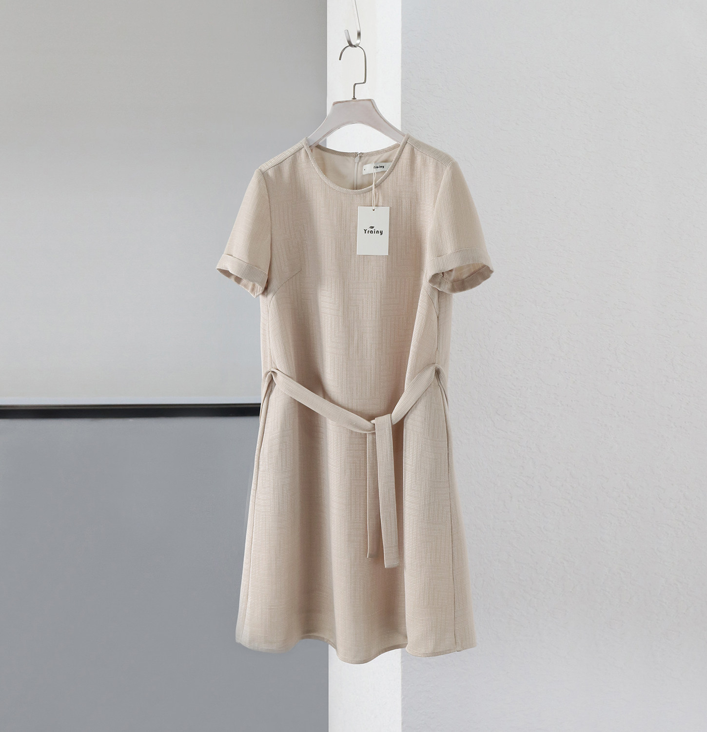 品牌夏季新款《枫糖拿铁》三醋酸高定面料米驼格子暗纹精工垂坠连