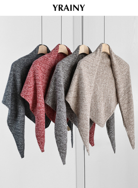 超值刚需 冬季羊绒羊毛花纱大三角围巾女冬季保暖披肩 红色 棕驼