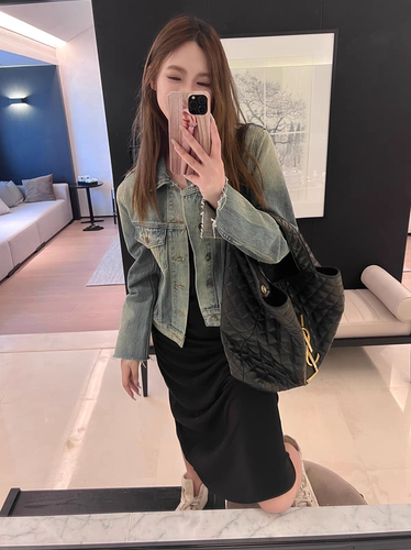 美式复古牛仔外套春秋新款设计感小众做旧翻领短款夹克上
