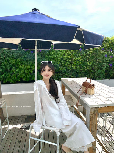 omance flax白色长袖衬衫刺绣亚麻套装女夏薄款