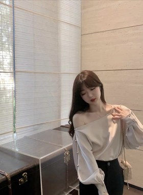 氛围衬衫 丝滑金扣双面缎露肩衬衫女春装新款气质小衫上衣