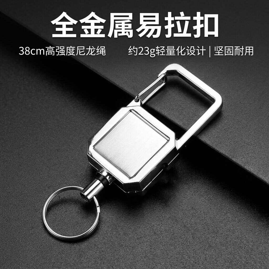 金属方形防丢钥匙扣伸缩绳钥匙链便携防盗钥匙扣自动回弹易拉扣