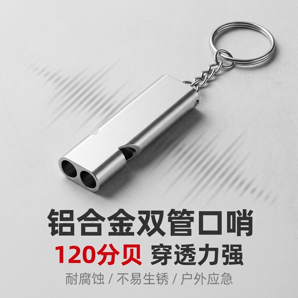 铝合金口哨双频求生双管户外生存救生装备edc钥匙扣高频爆音哨子