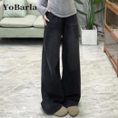 胖mm宽松显瘦梨形身材垂感直筒裤 加绒大码 女冬季 黑灰色阔腿牛仔裤