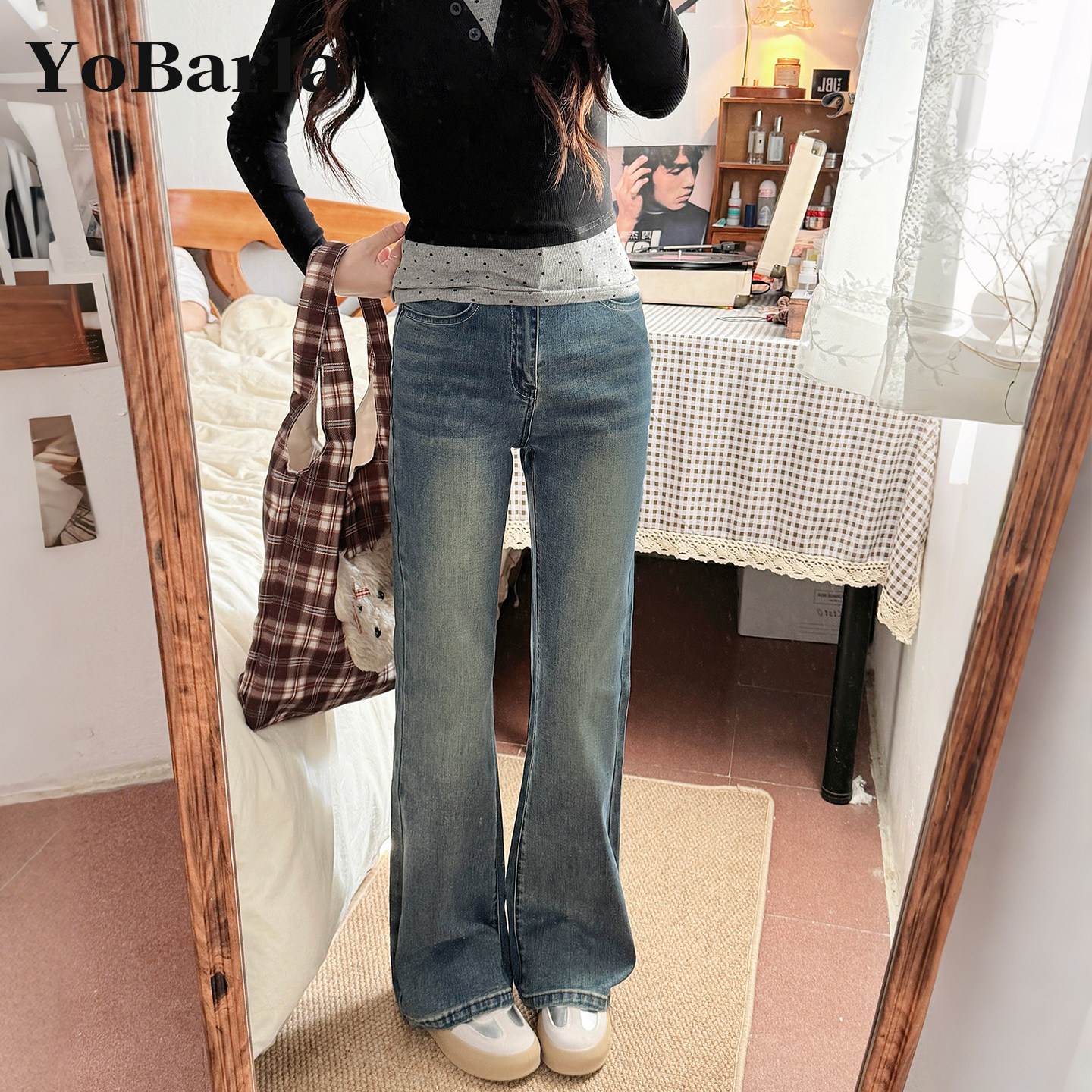 复古怀旧高腰微喇牛仔裤女秋季新款胖mm大码遮肉显瘦弹力马蹄裤子,女装/女士精品,牛仔裤,淘宝优惠券,粉丝福利购,淘宝优惠卷