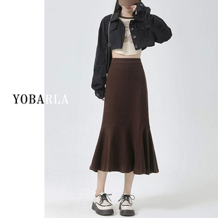 a字半身裙 胖mm高腰宽松显瘦遮肉中长款 毛呢鱼尾裙女春秋新款 大码