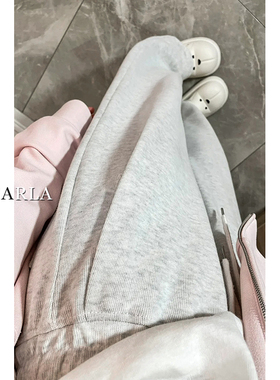 浅灰色直筒休闲裤女冬季加绒大码胖mm宽松显瘦梨形身材运动卫裤子
