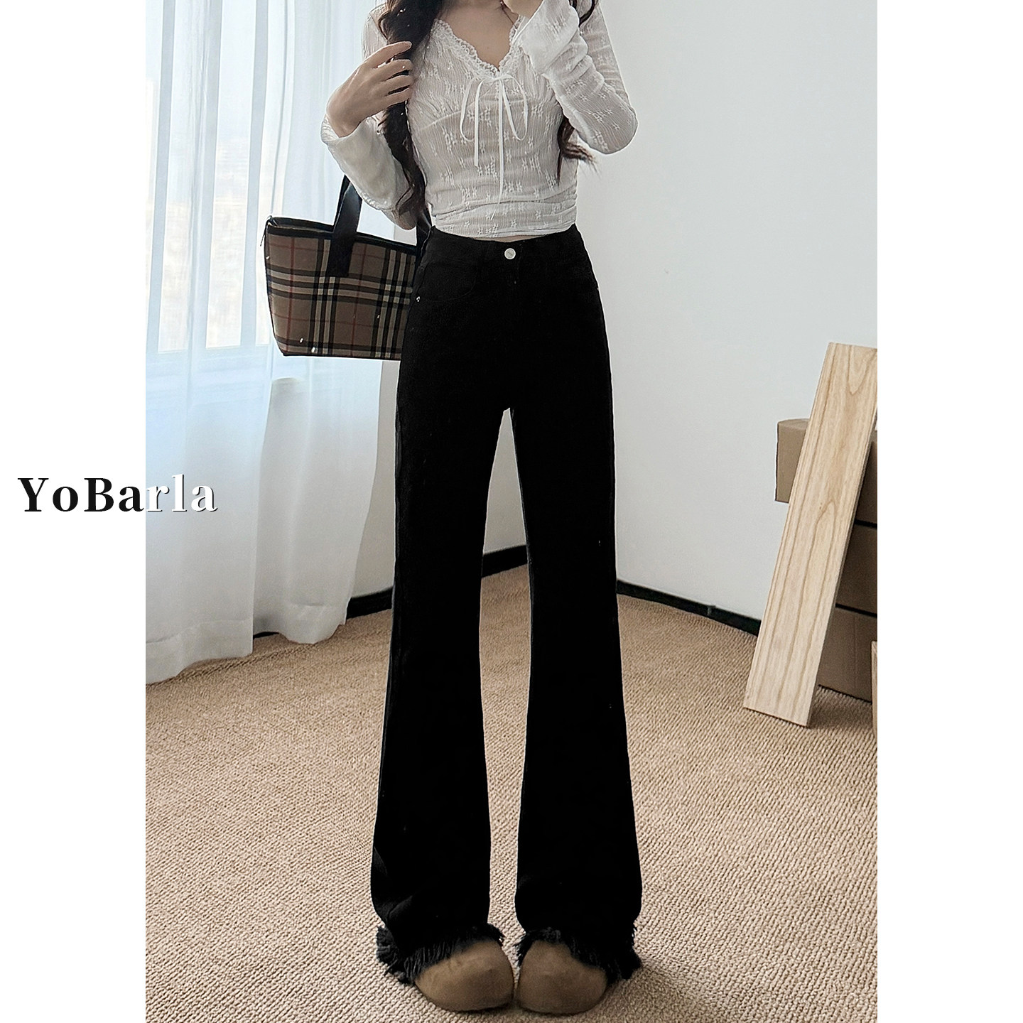 黑色毛边微喇牛仔裤女冬季加绒加厚胖mm大码显瘦高腰弹力喇叭裤子,女装/女士精品,牛仔裤,淘宝优惠券,粉丝福利购,淘宝优惠卷