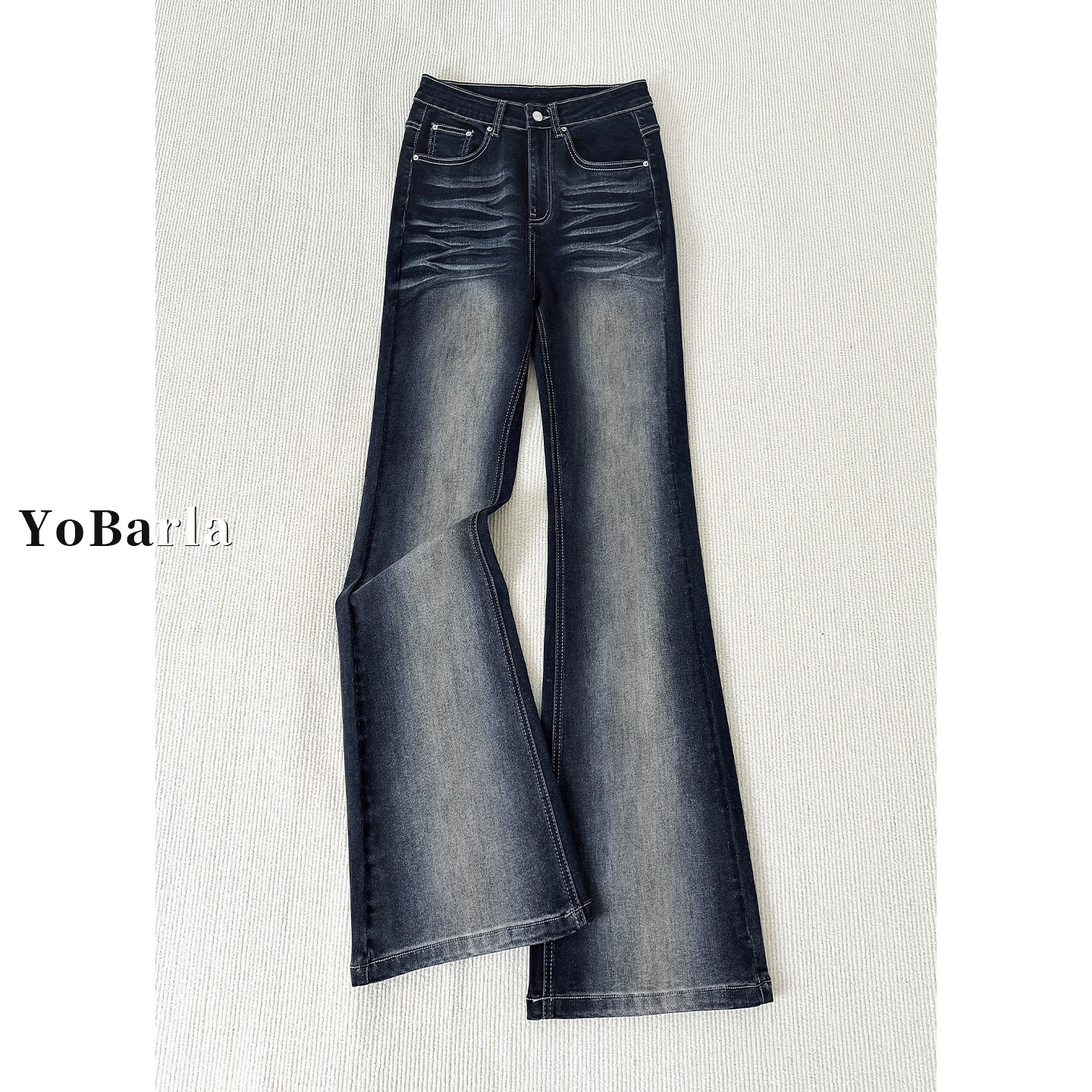 美式复古微喇牛仔裤女春季新款胖mm大码梨形身材弹力显瘦喇叭裤子