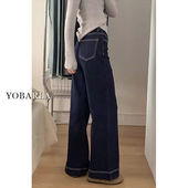 阔腿牛仔裤 宽松显瘦梨形身材微喇裤 女春季 胖mm大码 新款 深蓝色a版