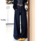 宽松显瘦垂感直筒裤 深蓝色A字阔腿牛仔裤 女高腰秋冬加绒胖mm大码
