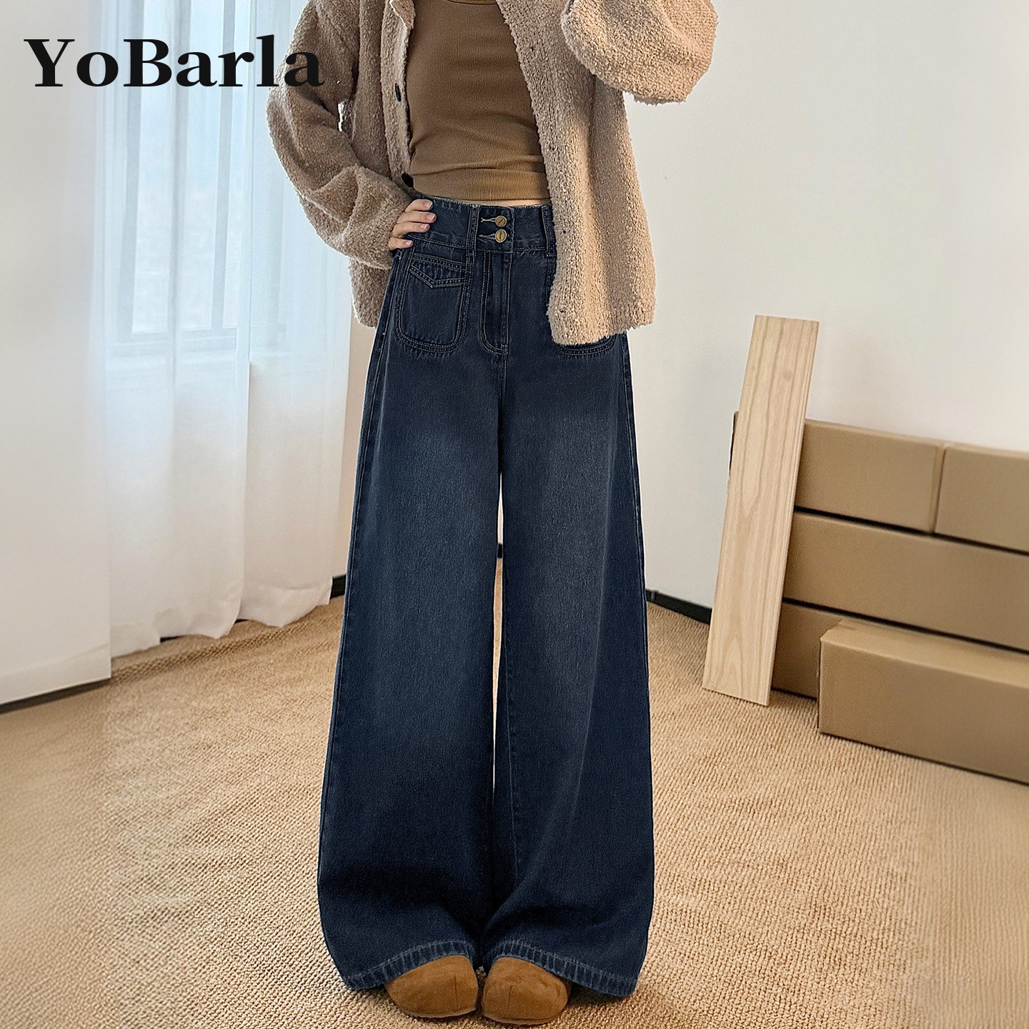 复古直筒牛仔裤女春季新款大码胖mm梨形身材宽松显瘦垂感阔腿裤子