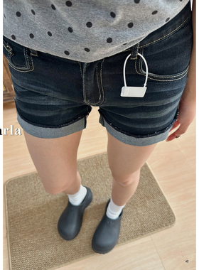深蓝色高腰牛仔短裤女夏季薄款大码胖mm显瘦梨型身材弹力a字热裤